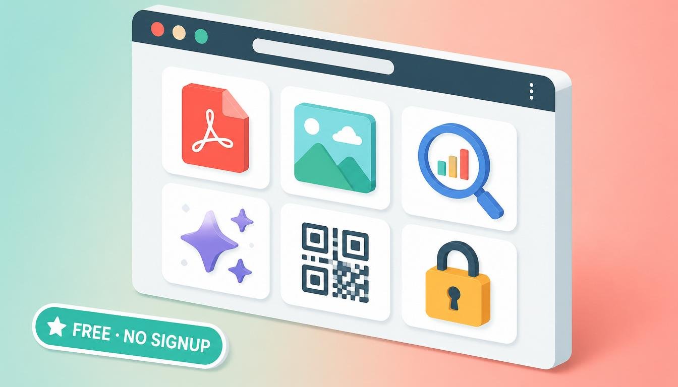 Collection of free online tool icons arranged on a browser window
