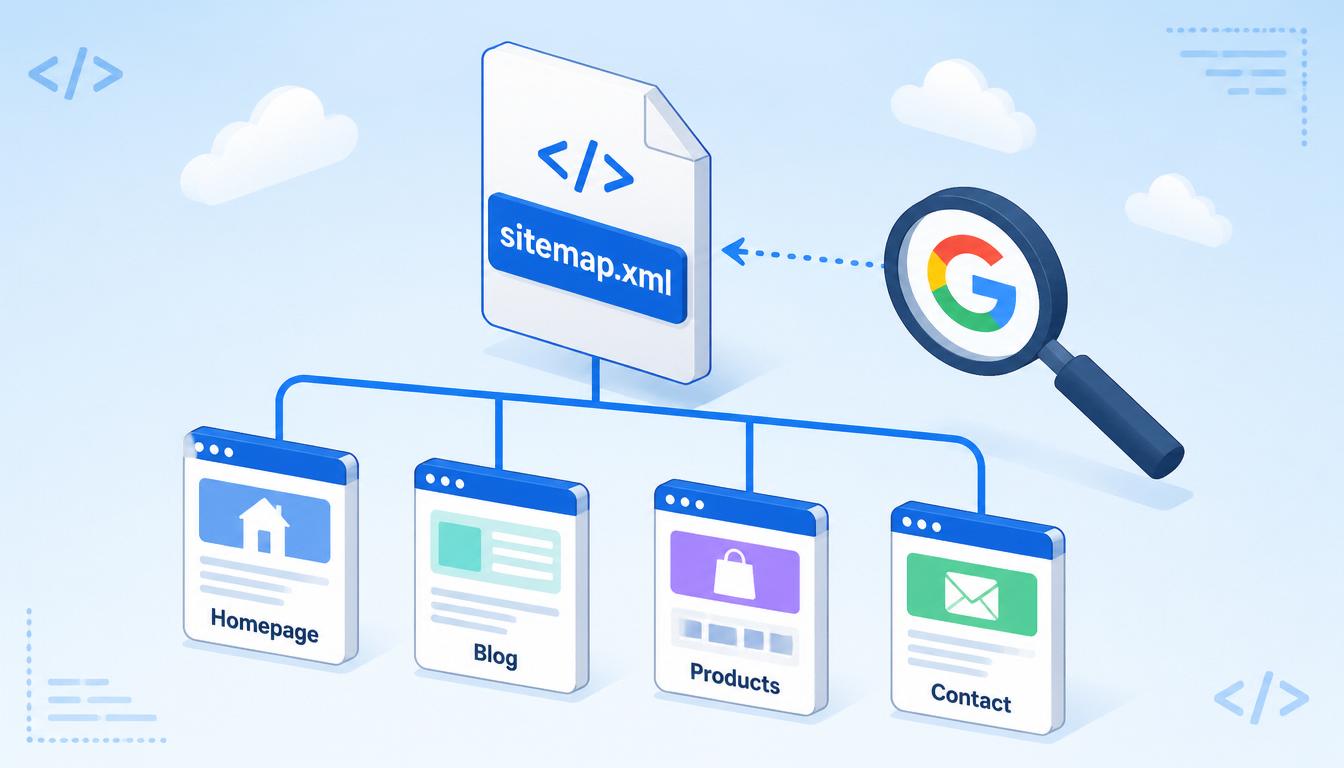 XML sitemap file shown with URL list and last-modified dates